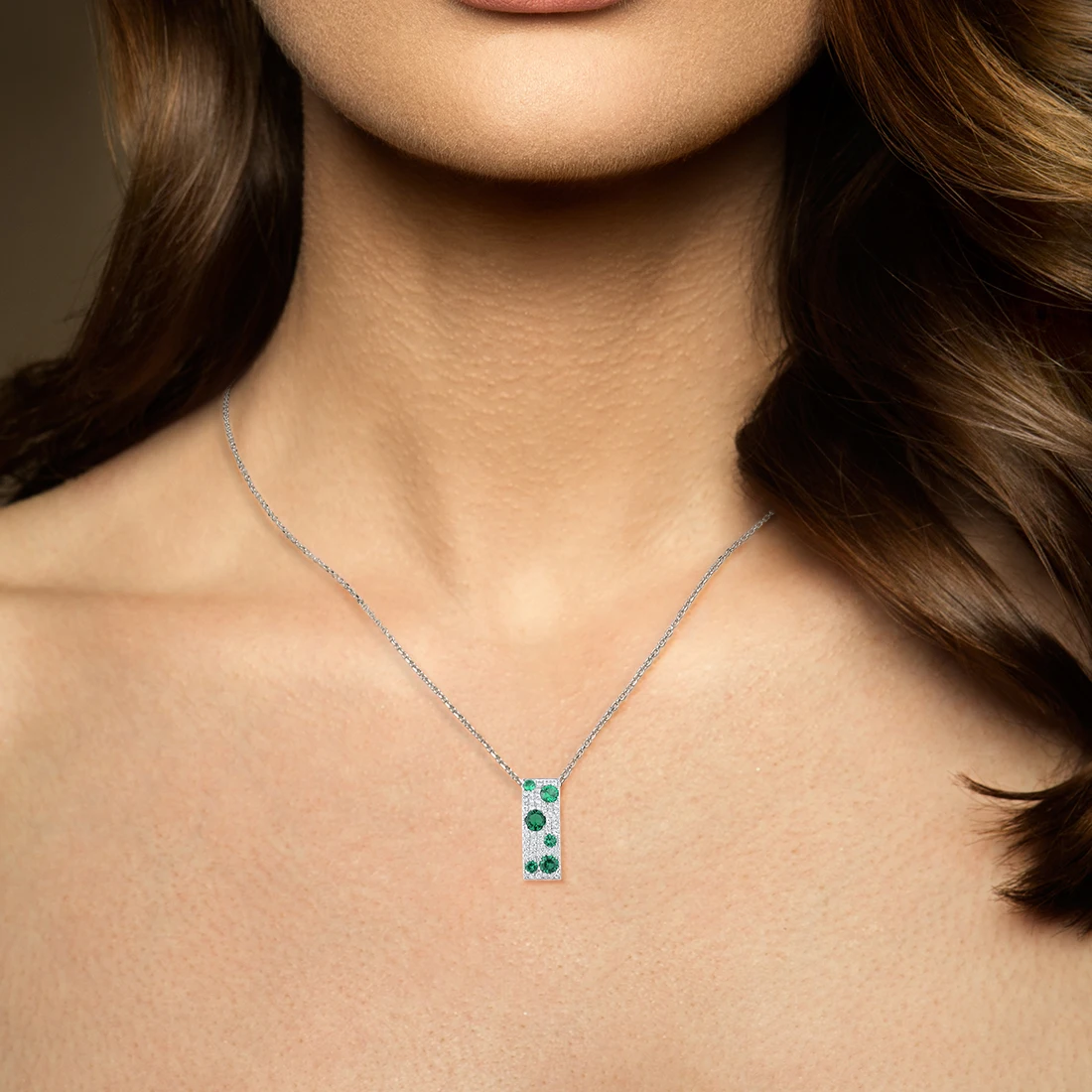 925 Sterling Silver Pendant for Women Rectangle Shiny Blue CZ Green Spinel Ruby Party Gift