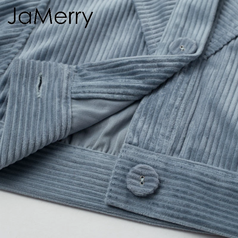 JaMerry винтажная Повседневная Уличная Женская Вельветовая куртка с длинным рукавом, осенне-зимнее женское пальто, модная короткая Базовая куртка на пуговицах