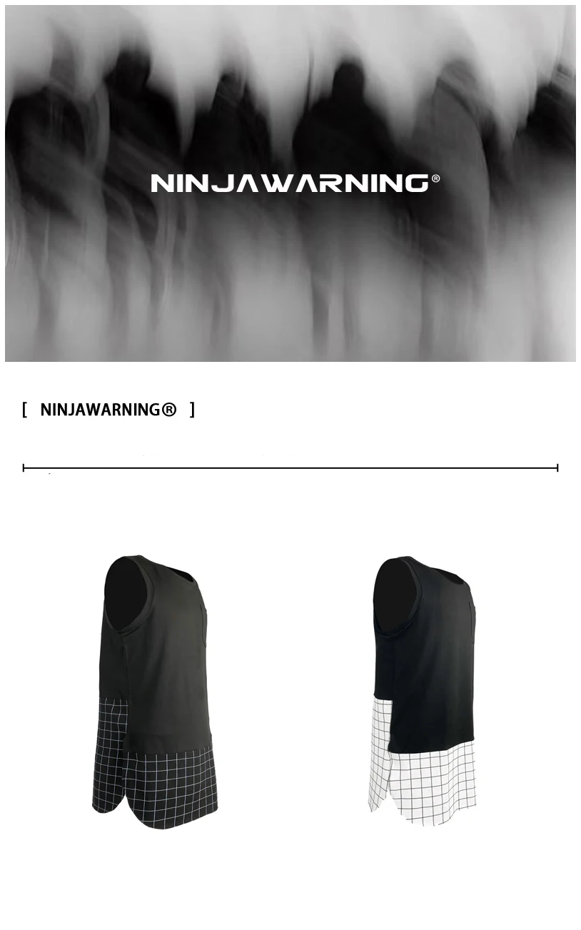 Ninja warning Grid gem tank top Plaid stitching quick drying techwear streetwear ninjawear warcore