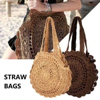 

2020 New Bohemian Straw Bags for Women Circle Beach Handbags Summer Vintage Rattan Bag Handmade Kintted Travel Big Totes Bags