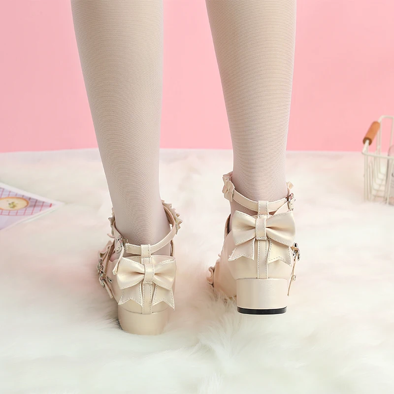 Обувь для девочек в японском стиле Лолиты Виктории для костюмированной вечеринки; милые вечерние туфли принцессы с кружевным бантом для девочек; обувь феи на высоком каблуке в стиле Лолиты для девочек
