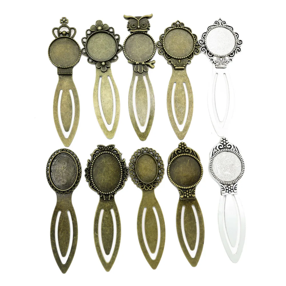 Cabochon lesezeichen herstellung 10 stücke Cabochon Cameo Basis Oval Eule Vintage Lesezeichen Crown Runde Blank Bezel Einstellungen Lesezeichen Erkenntnisse DIY Komponenten – Detail 1