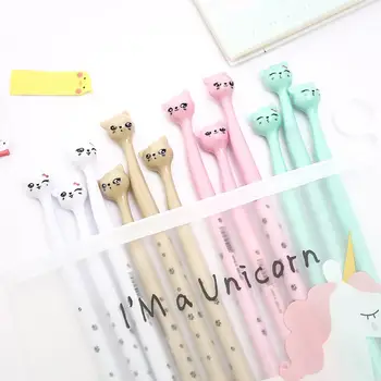 

12Pcs/pack Korean Cute Korean Kawaii Cat Gel Pens Blue Ink Stationery School Office Animal Stationary Pencil Case Bag Accessory