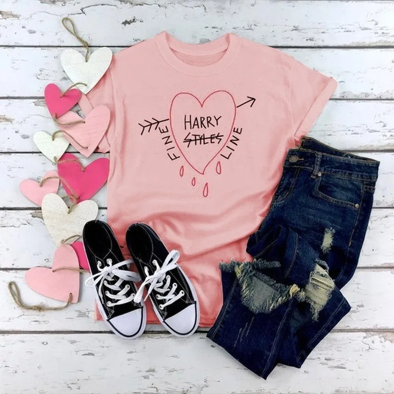 

Harry Styles Heart Print T Shirt Women Short Sleeve O Neck Loose Tshirt Summer Women Tee Shirt Tops Camisetas Mujer