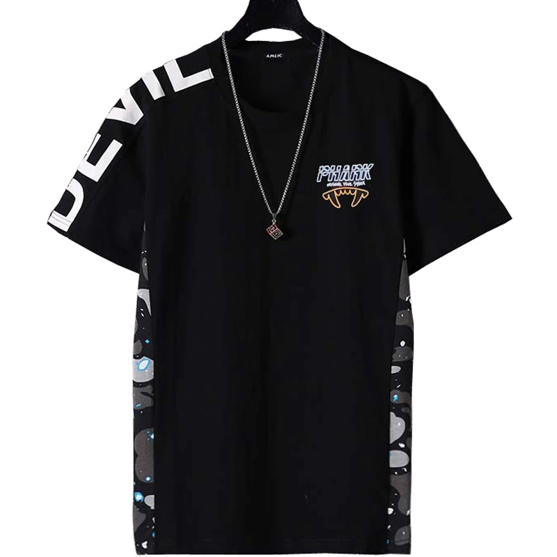 Размера плюс брендовая футболка с мультяшным принтом мужская хлопковая