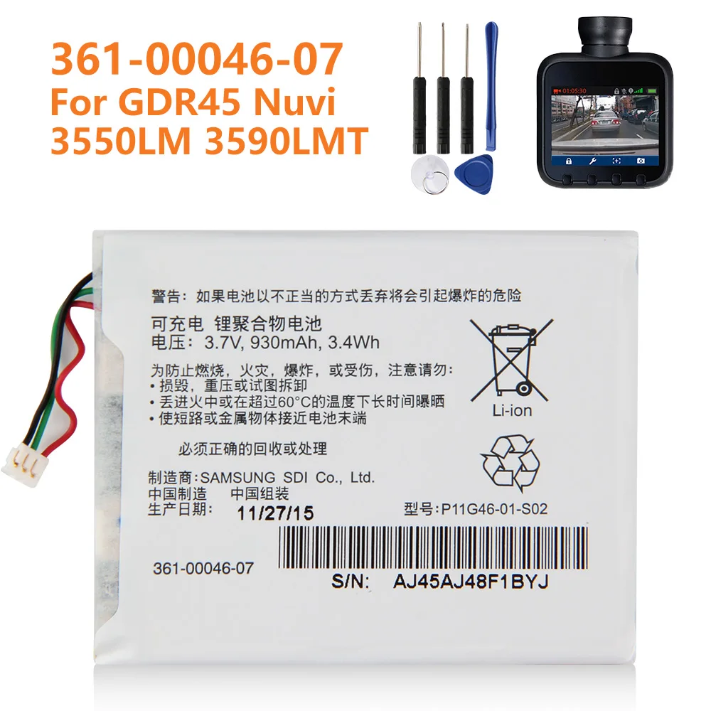 

Original Replacement Battery 361-00046-07 For Garmin GDR45 Nuvi 3550LM 3590LMT Authentic Battery 930mAh