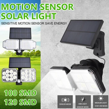 

100/120 SMD Dual Head Wall Light Solar Split Human Induction LED Sensor Lamp Outdoors Waterproof Courtyard Garden Light