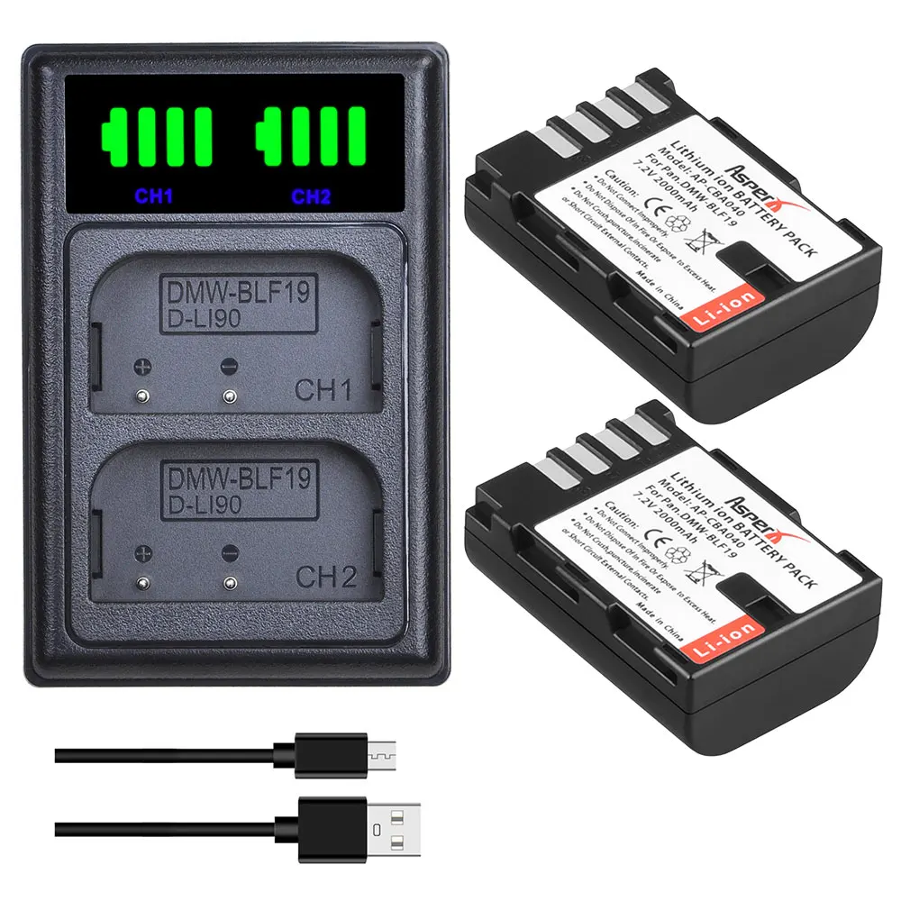 Аккумулятор для камеры AsperX 2x DMW-BLF19 BLF19 BLF19E литий-ионный аккумулятор + зарядное