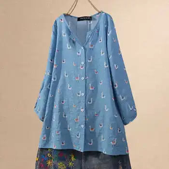 

2020 Plus Size Spring Shirts Women Casual 3/4 Sleeve Vintage Cartoon Printed Loose Tunic Tops Blouse Female Blusas Chemise Robe