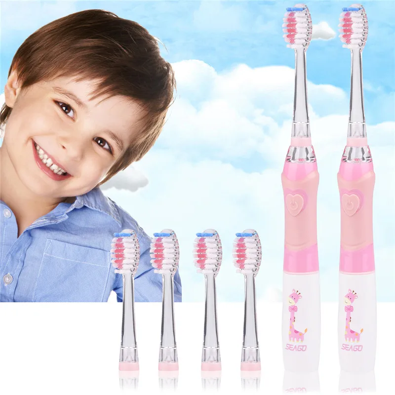 

2Pcs Children Electric Toothbrush Waterproof LED Light Timer Sonic Tooth Brush Battery Operated Teeth Cleaning for Kids 3+ 45