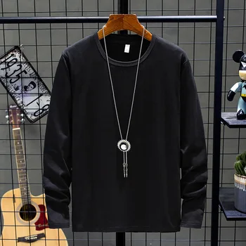 

New long sleeve t-shirt men's autumn solid round neck small shirt white large size student clothes men's T-shirt trend 7922