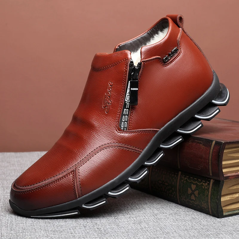 Мужские зимние шерстяные ботинки из натуральной кожи; Мужская обувь для отдыха на меху; Теплая мужская обувь; модные зимние ботинки; zapatos hombre; резиновая обувь