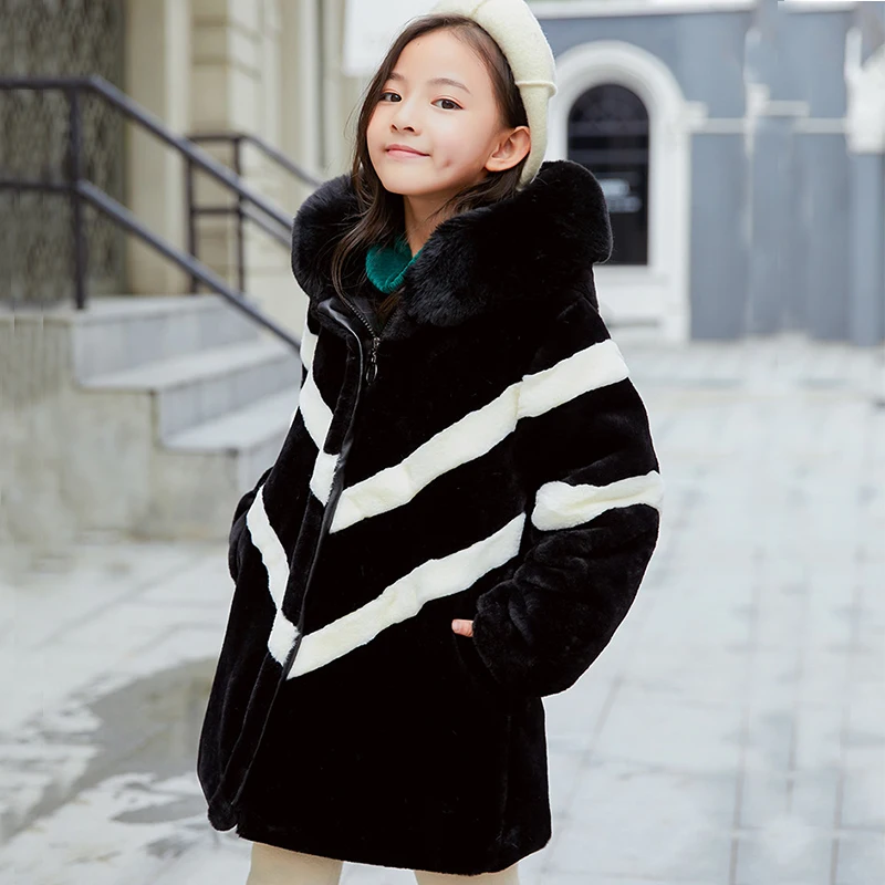 30 Degree Down Jackets For Girls Kids Winter Jacket Real Fur Collar Solid Thicken Warm White Duck Down Coat Parka For Girls - Цвет: black
