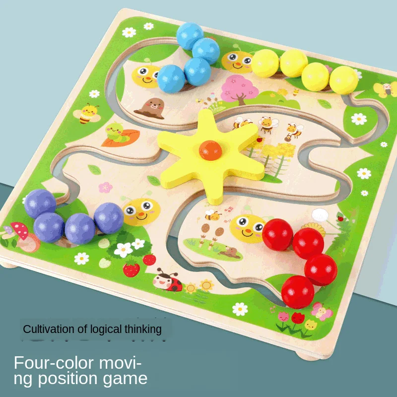 

Four Walk Game Logic Thinking Wooden Toys Geometric Shape Moving Beam Children Educational Puzzle Color Cognitive Intellectual