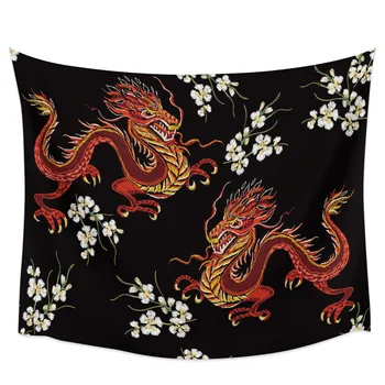 

Modern Wall Tapestry Red Dragon Flower Pattern Tapestry Wall Hanging Dormitory Living Room Bedroom Decoration