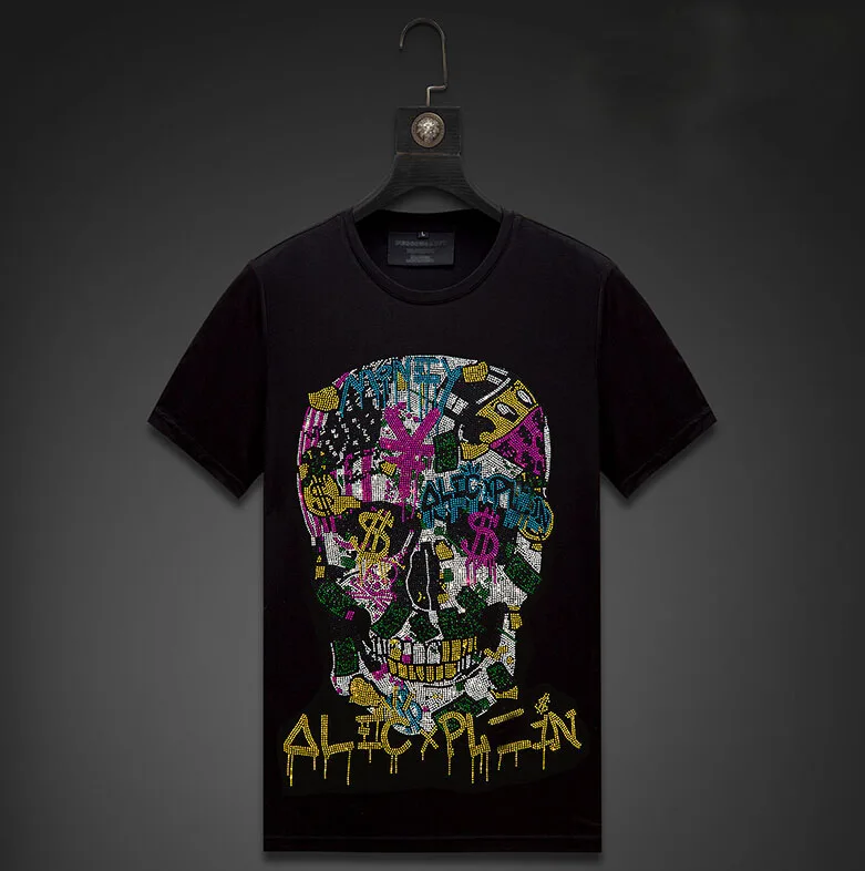 Футболка с круглым вырезом для мужчин и женщин тенниска бусинами повседневная