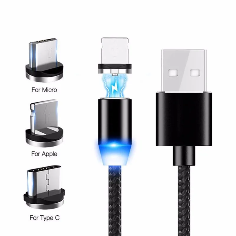 UK 3в1 360 ° Круглый Магнитный светодиодный Micro usb type C iOS 2.4A Кабель зарядного устройства для iphone 8 X samsung - Цвет: 3 in 1