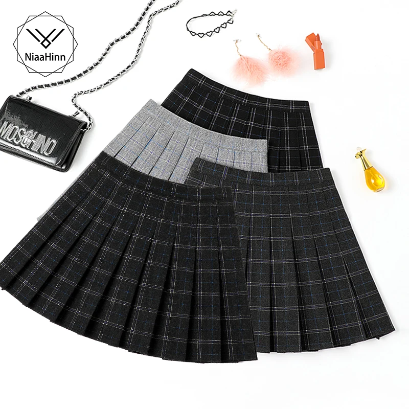Женская модная черная клетчатая юбка, Осень-зима, высокая талия, юбка на молнии, Милая юбка для косплея, kawaii, женские мини-юбки, короткие