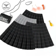 Женская модная черная клетчатая юбка, Осень-зима, высокая талия, юбка на молнии, Милая юбка для косплея, kawaii, женские мини-юбки, короткие