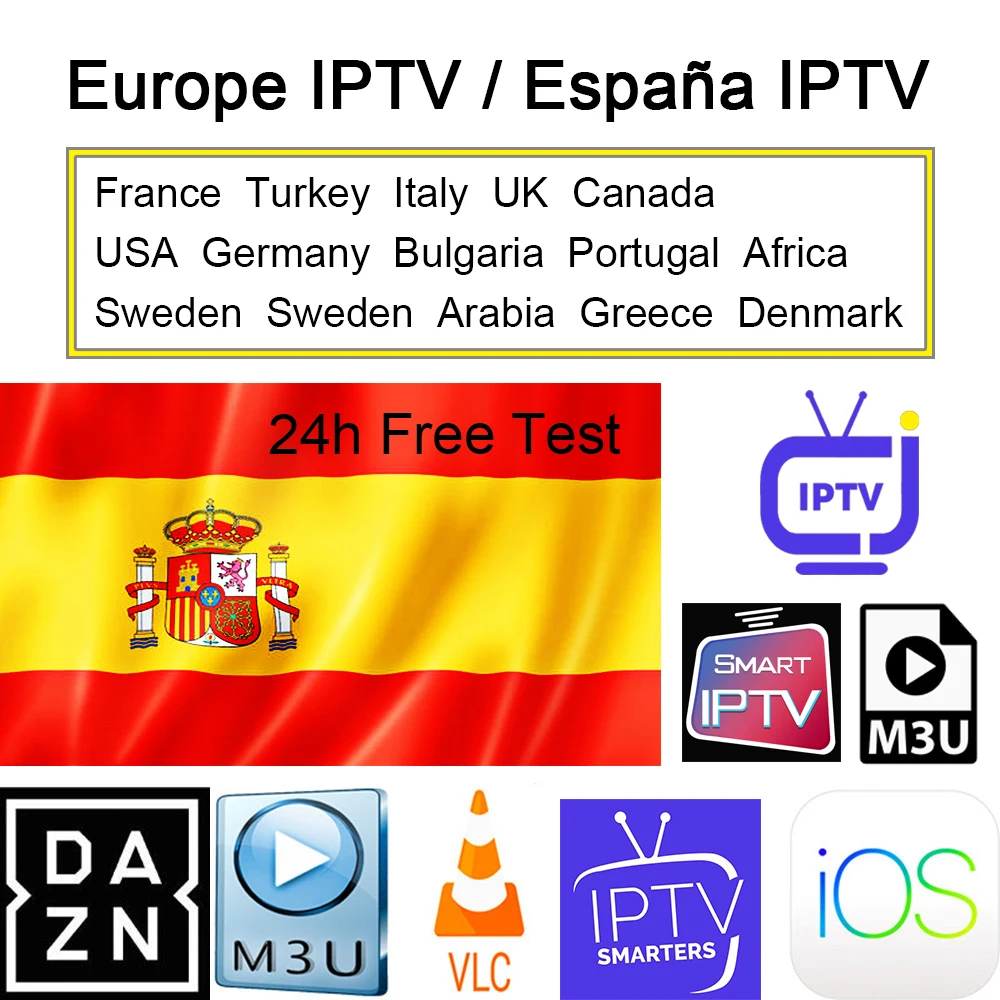 

1 year Spain Europe IPTV UK USA Italy HD/FHD/4K/UHD/HEVC DAZN Movistar adult TV M3U smart TV TV box only excluding channels
