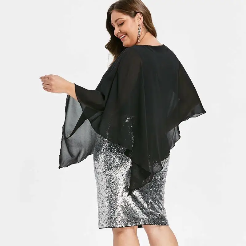 Плюс размер шифоновый платок с пайетками платье для женщин с v-образным вырезом обёрточная Женская однотонная большой размер элегантный одежда для женщин