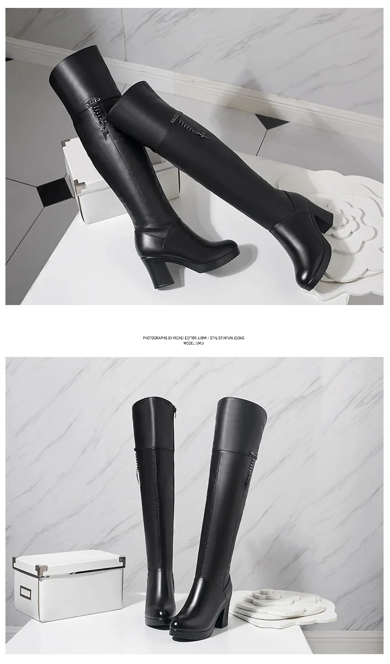 Krasovki/Зимние Сапоги выше колена; Прямая поставка; хлопковые сапоги на высоком каблуке; модные плюшевые теплые высокие сапоги для отдыха на грубом каблуке