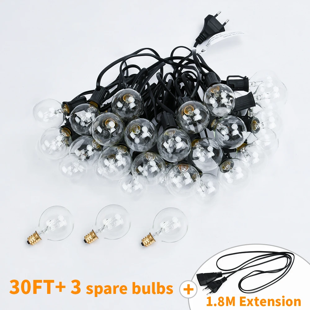 50Ft Patio String Light Outdoor Garland Lights Festoon G40 Globe Bulb Fairy String Light New Year Party Garden Garlands Decorate white fairy lights String Lights