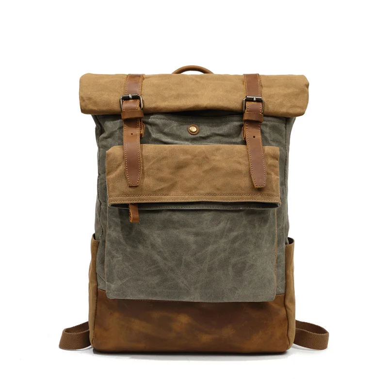 

Vintage Canvas Backpacks Men Oil Wax Canvas Leather Travel Backpack Large Waterproof Daypacks Retro Bagpack