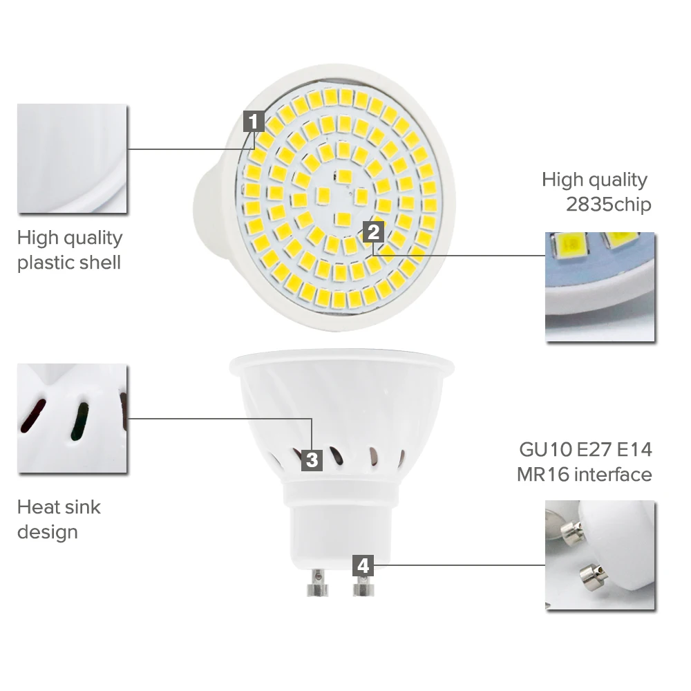 Светодиодная лампа MR16 E14 SMD2835 220 В 10 шт./лот E27 GU10 48/60/80 светодиодов|Светодиодные