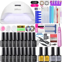 Набор для ногтей 54/48 кГц/24 Вт УФ лампа для ногтей, набор для маникюра Комплект 18 цветной гель набор для лаков Набор для наращивания ногтей, Электрический Фрезер для ногтей, сверлильный набор