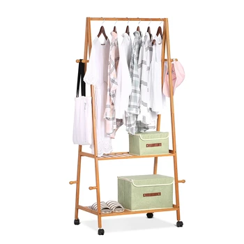 

Multifuctional Bamboo Wardrobe Stand Rack with 8 Coat Hooks 2-tier Shoe Clothes Storage Shelves Clothes Rack
