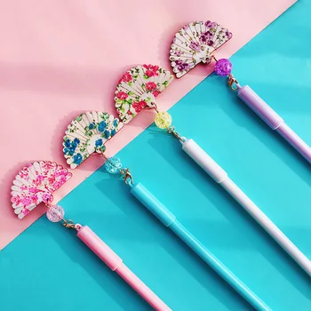 

20PCS Creative Gel Pens Fan Pendant Black Ink Pen Students Write 0.5mm Pen with Signature