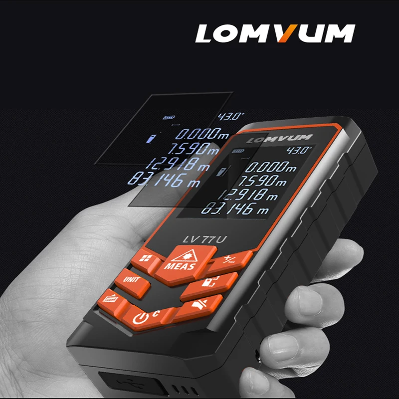 LOMVUM Rangefinder Digital Medidor Laser Trena Distance Meter LV 77U 40M 60M 80M 100M 120M USB Voice Laser Measurement Ruler