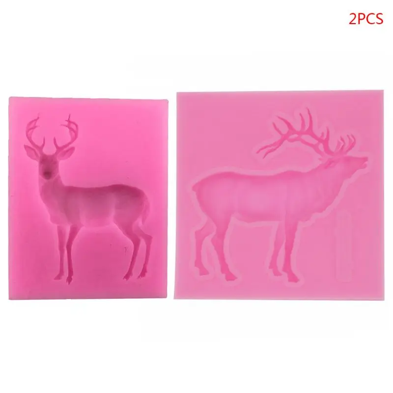 2pcs 3D Рождество олень силиконовые формы помадка торт шоколадный украшения выпечки 72XF
