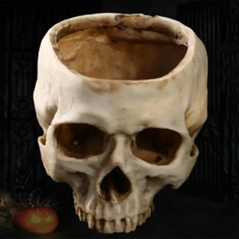 Resin Skull Model Resin Flower Pot Halloween Shining Fruit Plate Human Storage Container Home Hotel Decoration Manual Pots