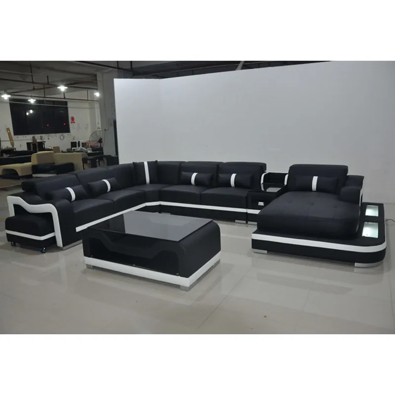 Лидер Китая поставщик мебели для гостиной u-образный черный белый из натуральной