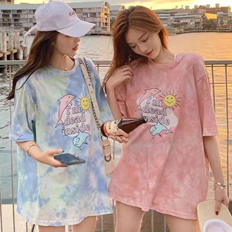 Принт с героями мультфильмов Kawaii розовый топ коротким рукавом рисунком дельфина