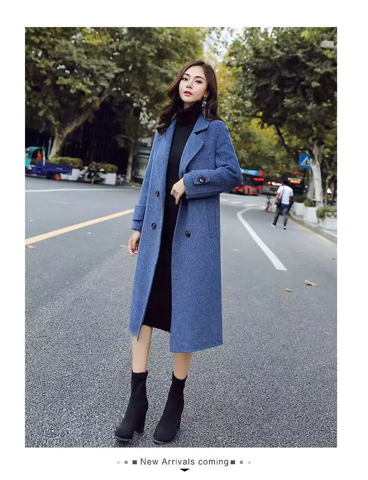 Зимнее корейское пальто для женщин модное винтажное шерстяное пальто из смешанной шерсти женское тонкое пальто с воротником под горло женское Формальное черное белое