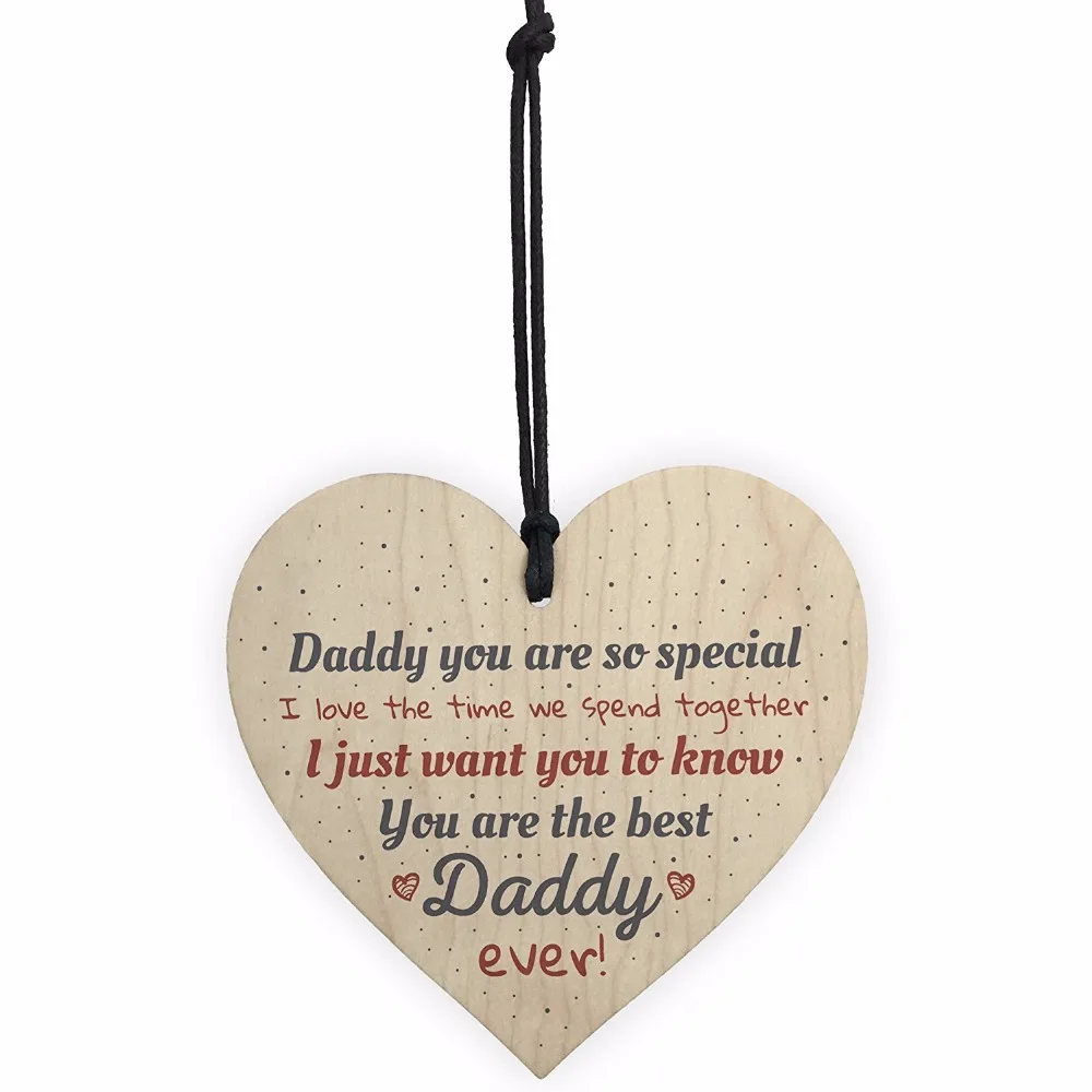 A30 Funny Fathers Day Gifts Wood Heart Sign Present From Daughter Son  Dad Gift 