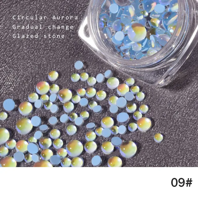 FlorVida 20pcs Sweet Heart Mermaid Rhinestone Beads Holographic Crystal Gems Stones For Nail Art Decorations Mix Size Box Kawaii 100pcs Round 09