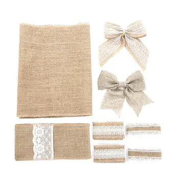 

11pcs Party Decor DIY Creative Decorative Beautiful Burlap Roll Bowknot Table Cover Craft Party Supplies Storage Bag for Wedding