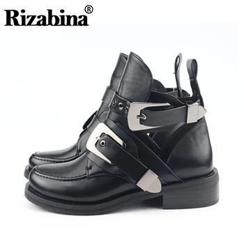 

RizaBina Ladies Pu Leather Winter Ankle Boots Buckle Round Toe Sexy Fashion Motorcycle Boots Daily Punk Shoes Woman Size 33-41