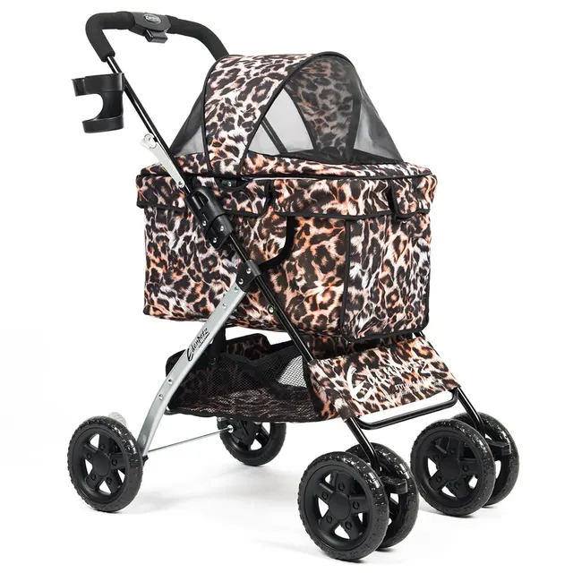 Pet Stroller Foldable Pets Cart Lightweight Outdoor Travel Gear For Cats Dogs 3D leopard F