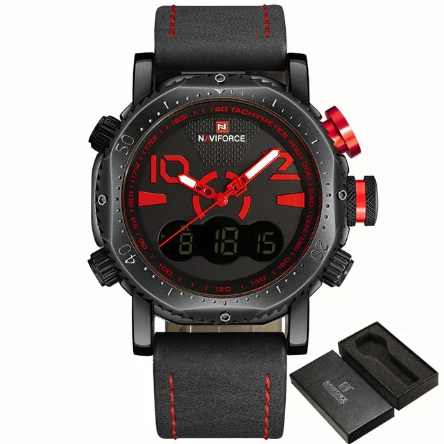 Топ люксовый бренд NAVIFORCE мужские спортивные военные часы мужские кварцевые аналоговые цифровые наручные часы Мужские часы Relogio Masculino - Цвет: black red
