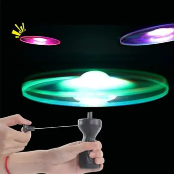 

Funny Spinning Flyer Luminous Flying Ufo Led Light Handle Flash Flying Toys For Kids Outdoor Game Color Random