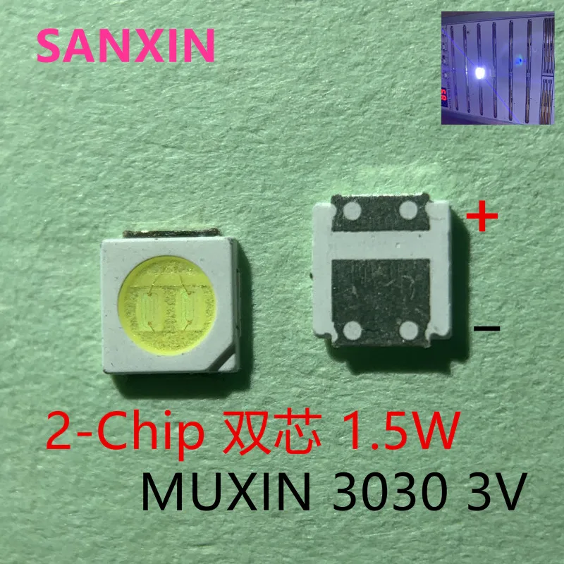 ตัวเลือกสินค้า 100 ชิ้น LED 3030 ชิปคู่ 1W-2W สีขาว สำหรับจอภาพ