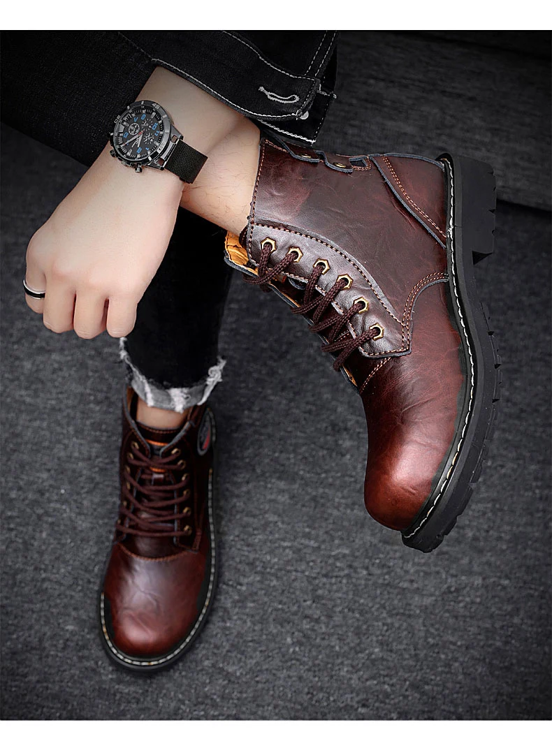Осенняя рабочая обувь Мужская Рабочая обувь с высоким берцем темно-коричневого цвета обувь из натуральной кожи черного цвета мужская обувь, размеры 38-46