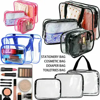 

3PCS Transparent PVC Storage Bags Portable Fashion Travel Cosmetic Make up Bag Clear Transparent Toiletry Waterproof Bag