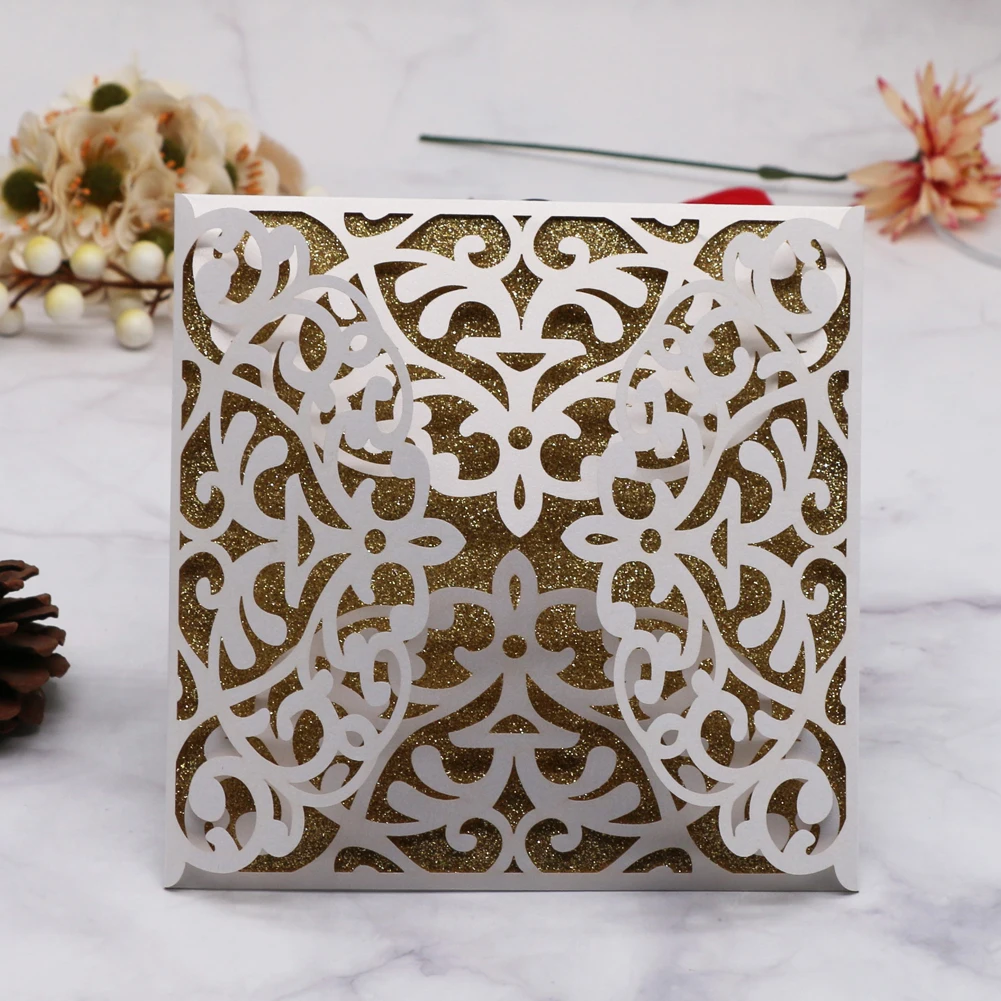 20Pcs/Lot Hollow Out Four Folded Wedding Invitations Card Blessing Greeting Birthday Party Anniversary | Дом и сад