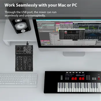 

ammoon Mini Mixing Console With USB Digital Audio Mixer 4-Channel 2-band EQ Built-in 48V Phantom Power for KTV Match Party